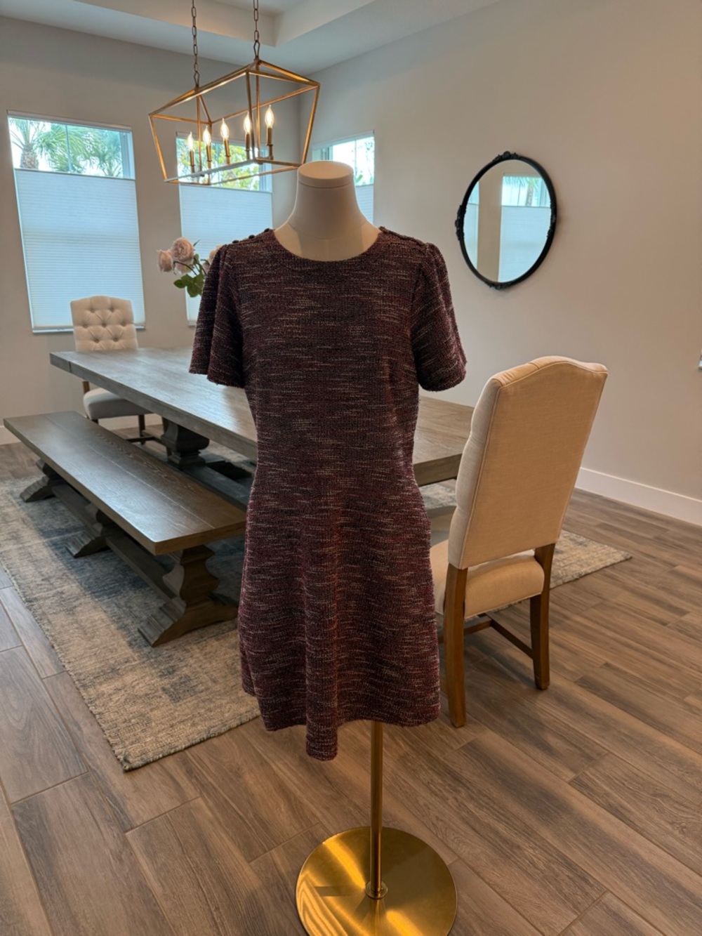NWT! LOFT Maroon-Hued Short-Sleeve Marled Dress (Beautiful and unique)!